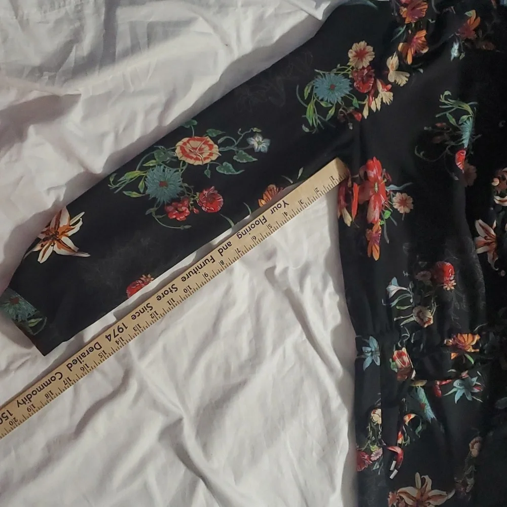 : fleur bleve black floral design button front Drawstring tunic dress top sz 8 - Picture 5 of 16